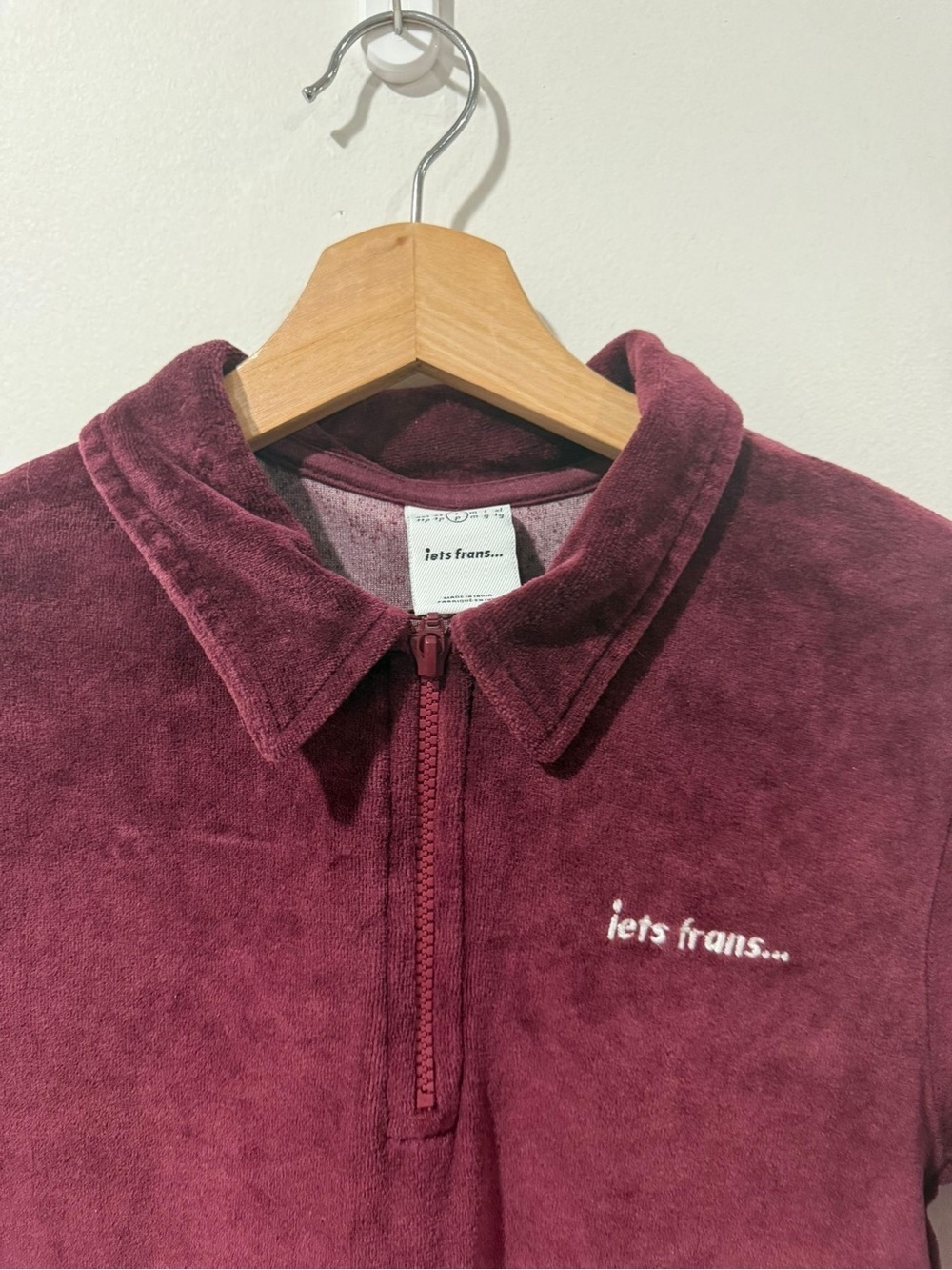 Jets Frans Burgundy Velour Zip Mock Neck Mini Dress Tunic Size S - Picture 3 of 8